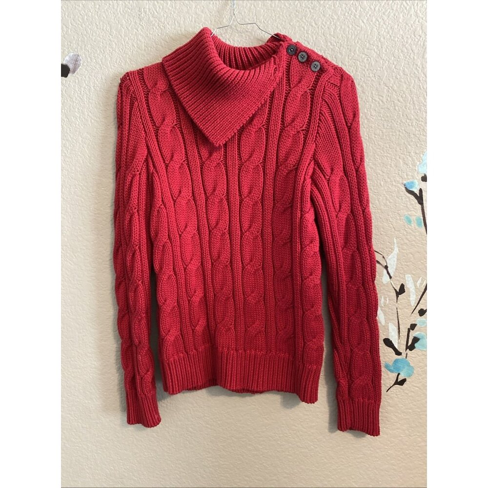 Lauren Ralph Lauren Red Cable Knit Mock Neck Sweater S